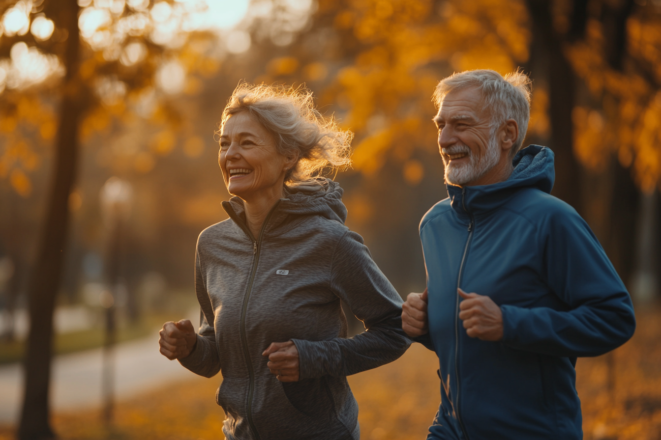 Група старших людей займається фітнесом серед природи в парку